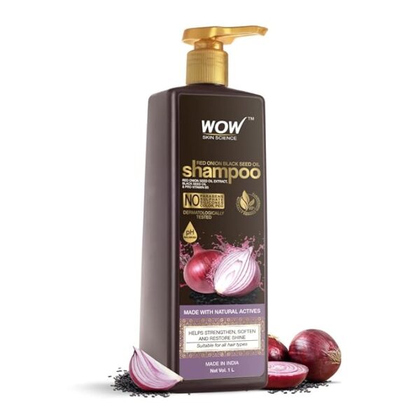 WOW Skin Science Onion Oil Shampoo with Red Onion Seed Oil Extract, Black Seed Oil & Pro-Vitamin B5 | Controls Hair fall | Helps Strengthen Hair | No Sulphate No Paraben | For Men & Women - 1ltr
