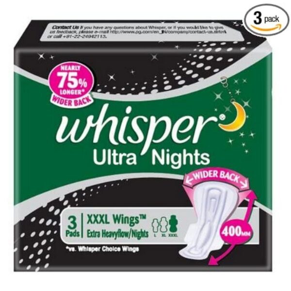 Whisper Ultra Nights Extra Heavy Flow – XXXL Wings (Pack of 3 Pads)