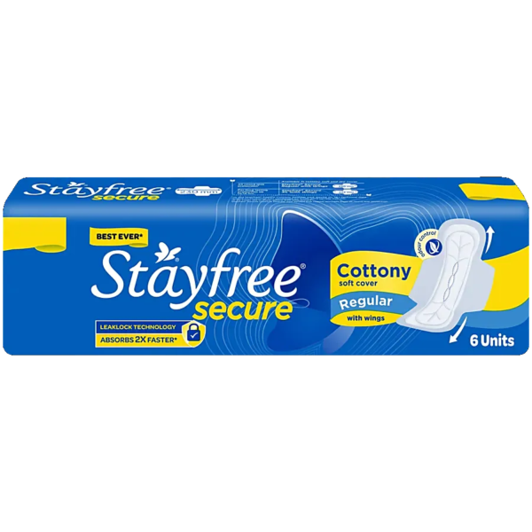 Stayfree Secure Cottony Soft Regular with Wings Sanitary Pad 6's